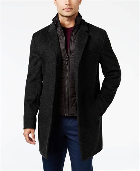 michael kors leather jacket men collar|Michael Kors men's overcoat.